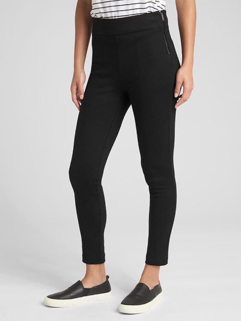 Gap Side-Zip Ponte Leggings Black Skinny High Rise Pants Centre Seam Workwear